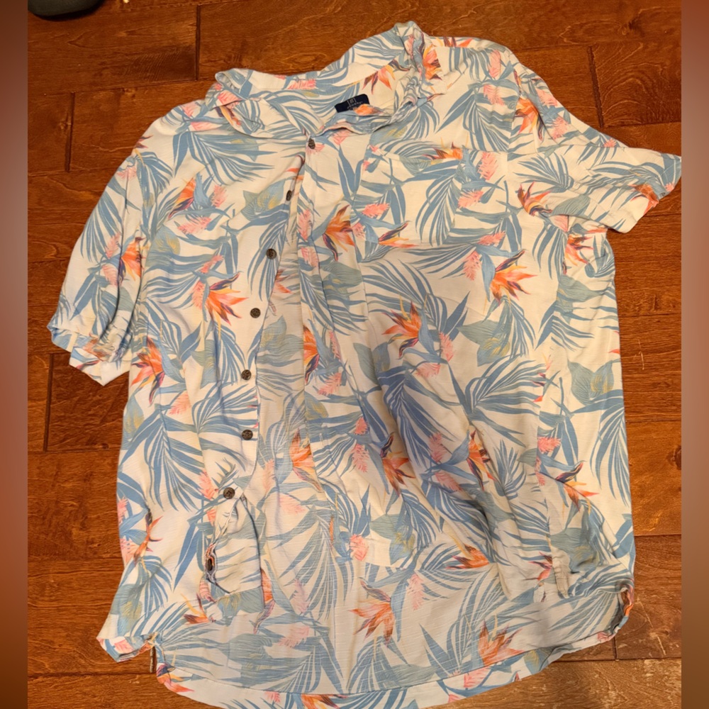 George Men's Casual Button Down Shirt - Blue and Orange Floral